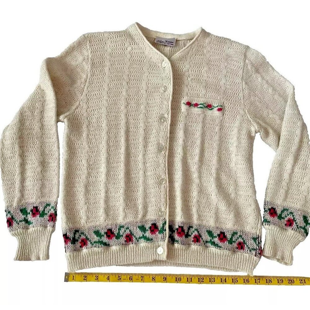 Cardigan Sweater With Floral Details Button-Up Made In Italy Womens Medium Vinta